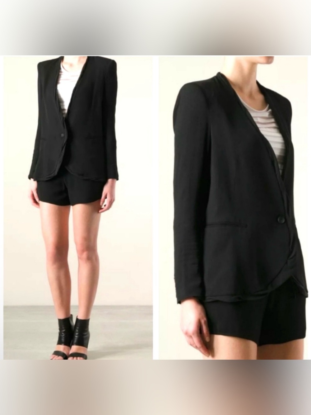Helmut Lang Blazer Twisted Trim‎ Jacket Sz 4 Black Wool Silk Quiet Luxury Modern